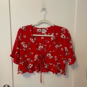 Red Floral Princess Polly tie front top